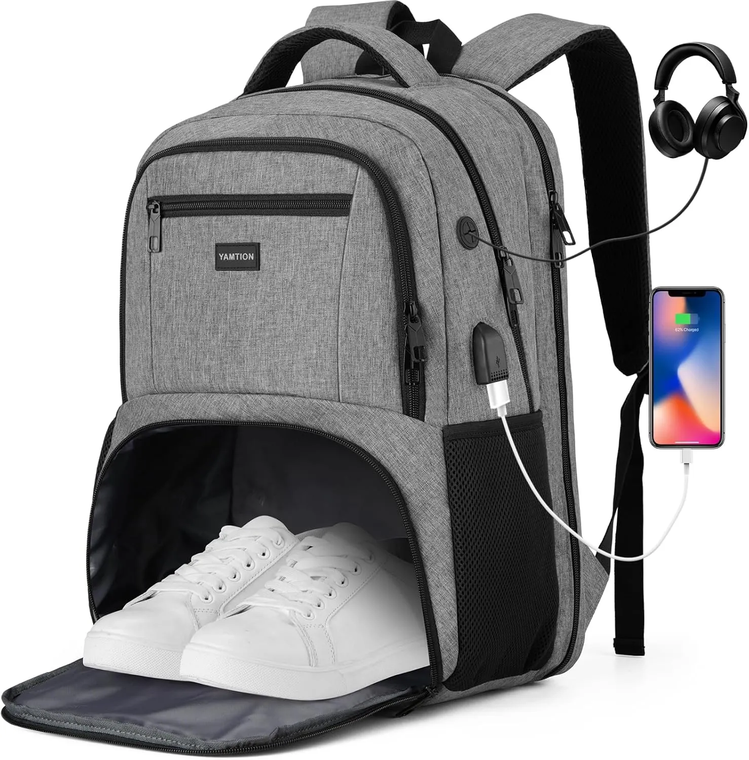 17,3 Inch Laptop Backpack for Men,Gym Backpack with Shoe Compartment,Bookbag for Boys Teens with USB Port for Sports Essentials Wrestling Athletic Bowling Gymnastics