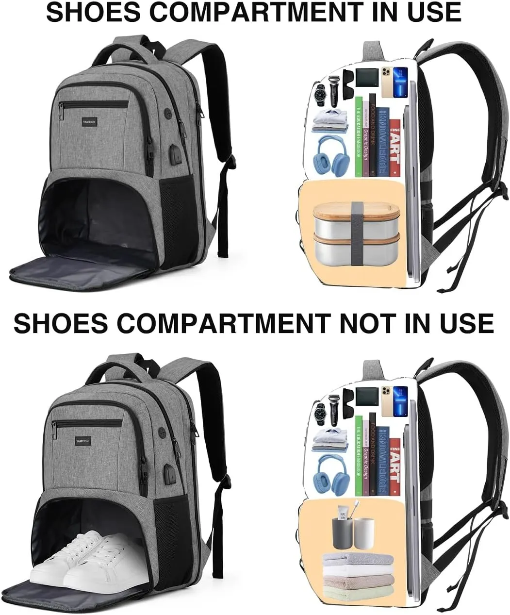 17,3 Inch Laptop Backpack for Men,Gym Backpack with Shoe Compartment,Bookbag for Boys Teens with USB Port for Sports Essentials Wrestling Athletic Bowling Gymnastics