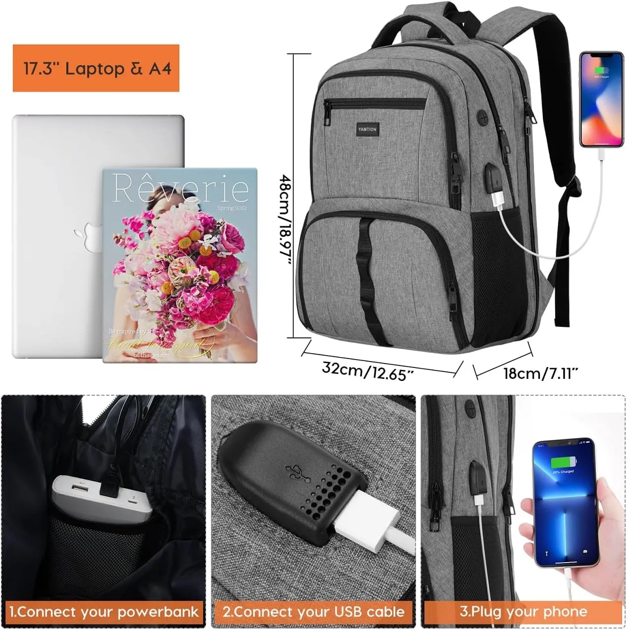 17,3 Inch Laptop Backpack for Men,Gym Backpack with Shoe Compartment,Bookbag for Boys Teens with USB Port for Sports Essentials Wrestling Athletic Bowling Gymnastics