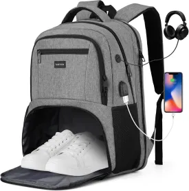 17,3 Inch Laptop Backpack for Men,Gym Backpack with Shoe Compartment,Bookbag for Boys Teens with USB Port for Sports Essentials Wrestling Athletic Bowling Gymnastics