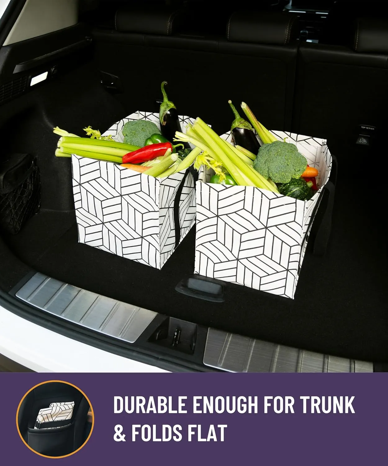2 Pack Reusable Grocery Bags, Foldable Shopping Basket, Daily Utility Storage, Reinforced Bottom Handles Waterproof, White