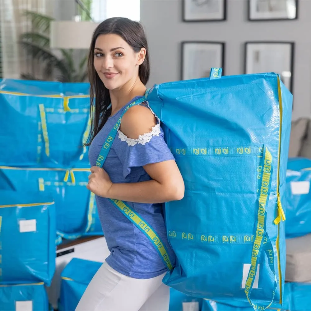 6Pack Extra Large Heavy Duty Moving Bags,Storage Bags with Handles for Packing Large Totes,Waterproof Oversized Organizers,Reinforced Puncture Resistance and Strong Zipper Pulls,Alternative Moving Box