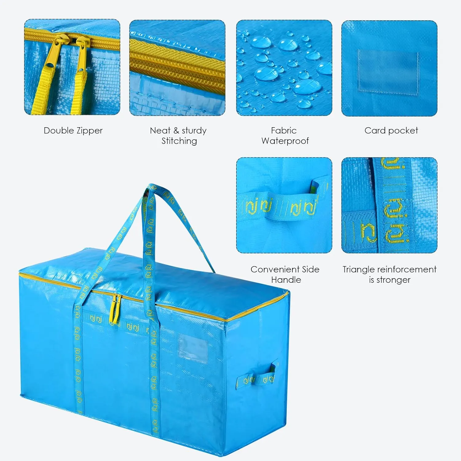6Pack Extra Large Heavy Duty Moving Bags,Storage Bags with Handles for Packing Large Totes,Waterproof Oversized Organizers,Reinforced Puncture Resistance and Strong Zipper Pulls,Alternative Moving Box
