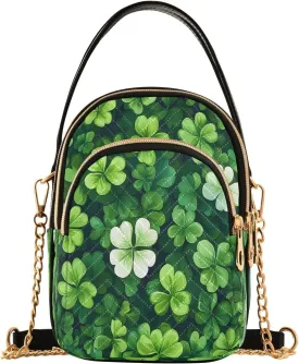 ALAZA Chain Crossbody Bags for Women Luck Leaves Four Clover Leaf Quilted Shoulder Crossbody Handbags Travel Cross Body Cell Phone Purses Bags