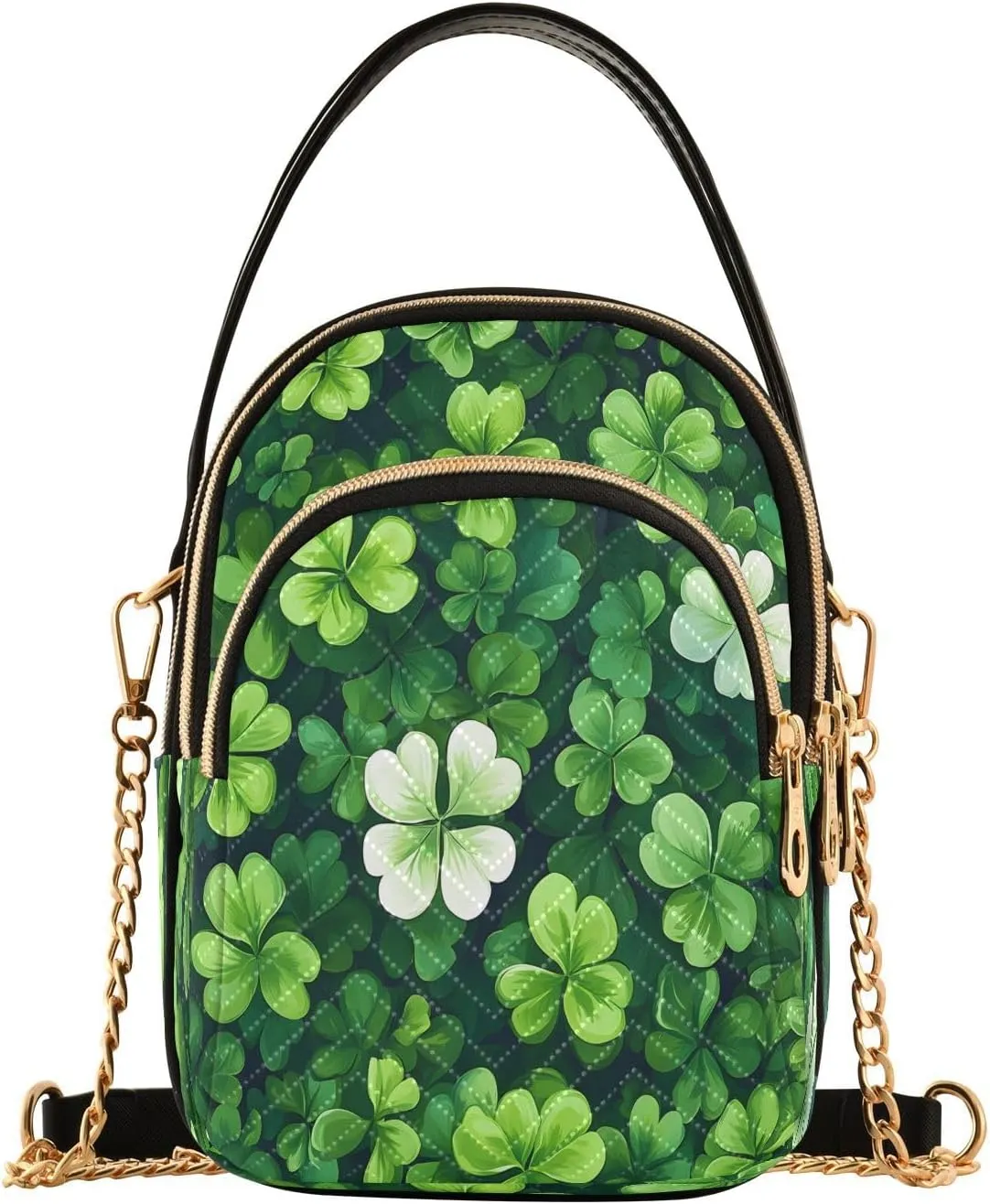 ALAZA Chain Crossbody Bags for Women Luck Leaves Four Clover Leaf Quilted Shoulder Crossbody Handbags Travel Cross Body Cell Phone Purses Bags