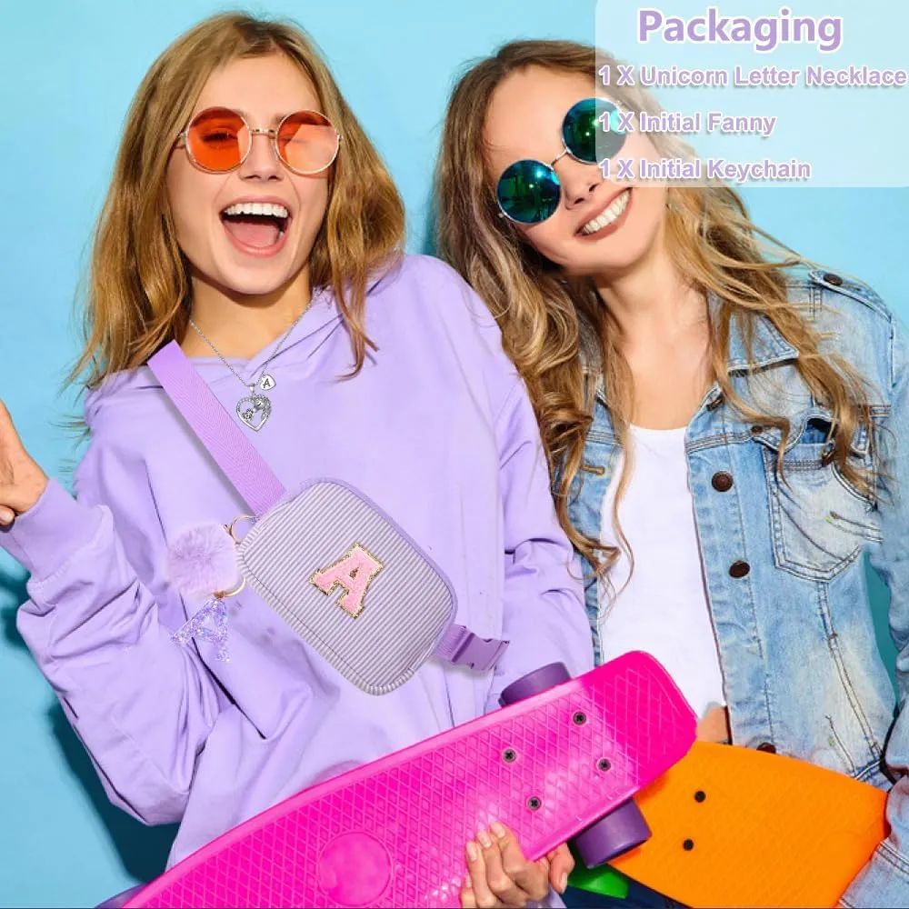 Belt Bag Fanny Pack for Girls - Women Initial Crossbody Bag for Birthday Gifts with Letter Patch Cute Graduation Gifts for Teens Kids Daughter Sister C
