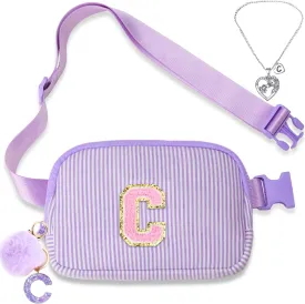 Belt Bag Fanny Pack for Girls - Women Initial Crossbody Bag for Birthday Gifts with Letter Patch Cute Graduation Gifts for Teens Kids Daughter Sister C