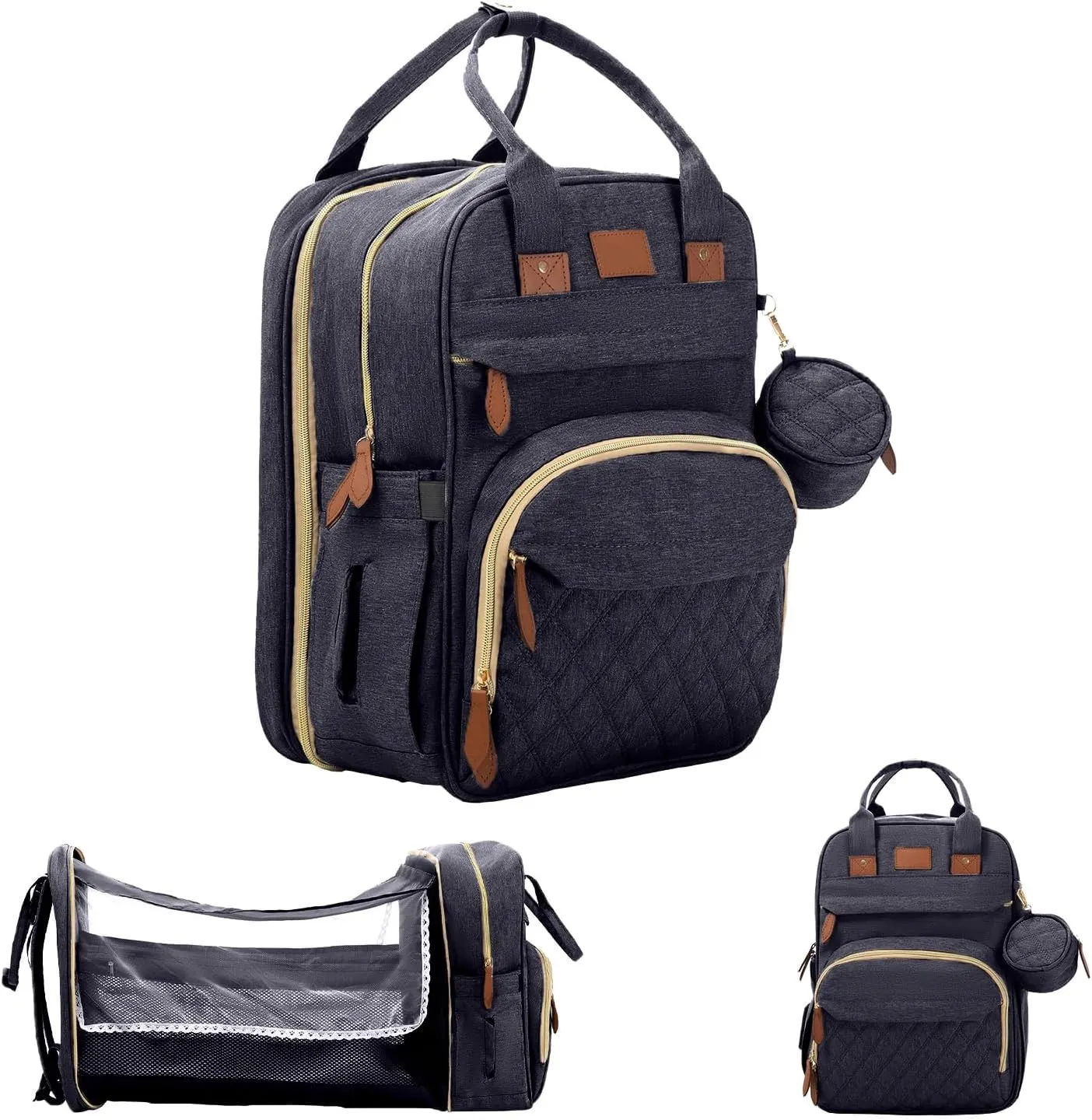 BosiBozi Baby Diaper Bag Backpack- Large Capacity Changing Station, Waterproof & Dust Resistant Baby Bag For Mom Dads, Stylish Travel Diaper Bag With Charging Port, Mosquito Net & Pacifier Case
