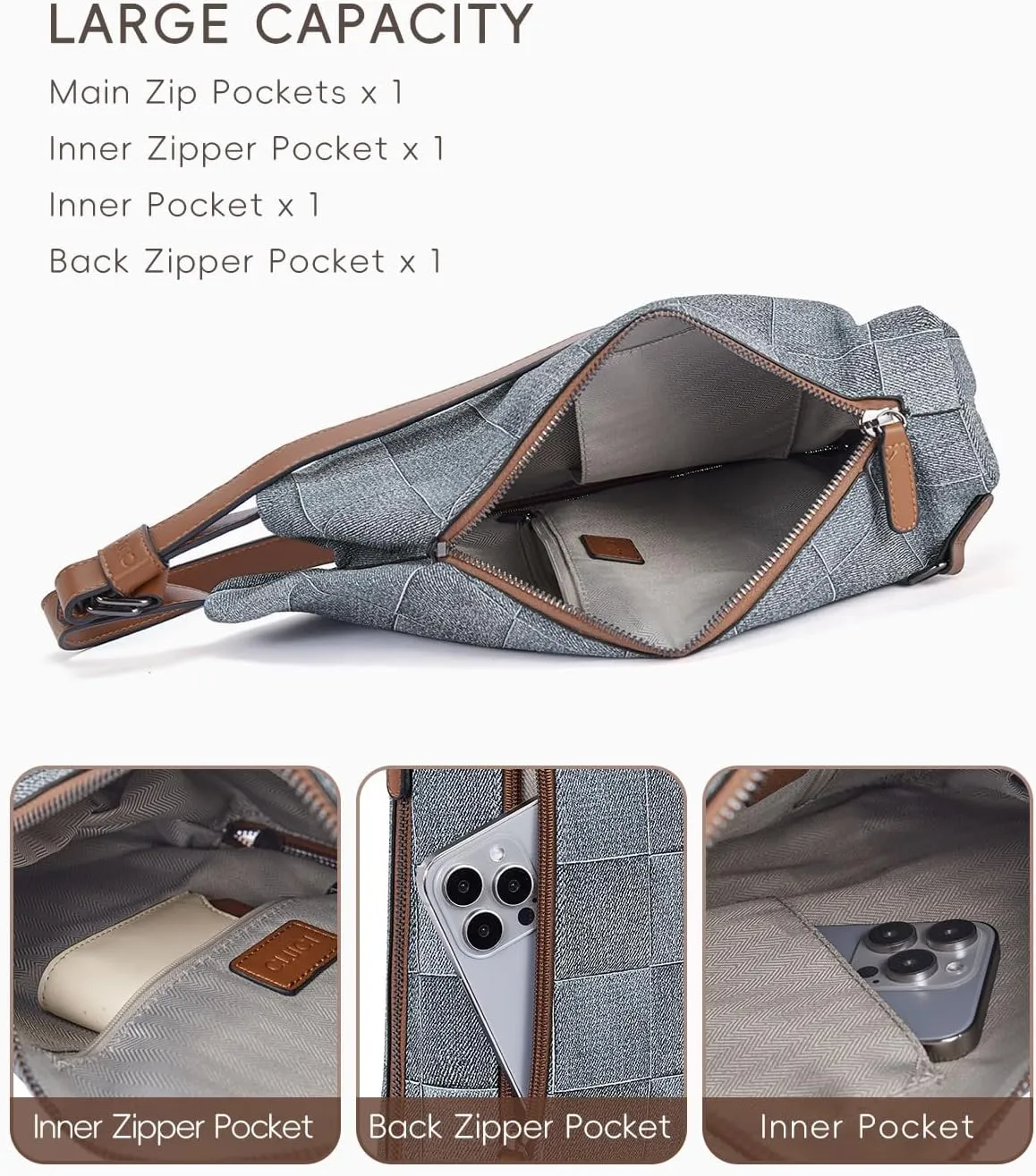 CLUCI Crossbody Bags for Women, Denim Sling Bags for Women, Cross Body Bag for Woman,Leather Cross Body Bag Daypack