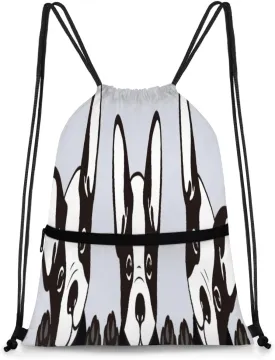 Cute Boston Terrier Drawstring Backpack, Sport Gym String Bag for Men Women, Water Resistant Cinch Bag with Zippered Pocket for Gym Beach Travel Sackpack