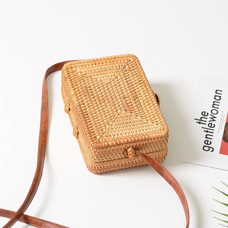 Delicate Square Autumn Rattan Handmade Rattan Bag  Vintage Art Beach Ladies Diagonal Bag, Size:19x13x7cm