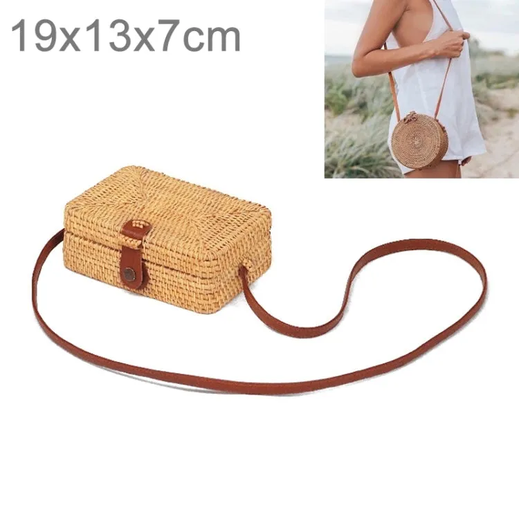 Delicate Square Autumn Rattan Handmade Rattan Bag  Vintage Art Beach Ladies Diagonal Bag, Size:19x13x7cm