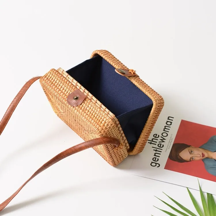 Delicate Square Autumn Rattan Handmade Rattan Bag  Vintage Art Beach Ladies Diagonal Bag, Size:19x13x7cm