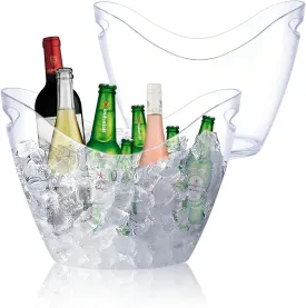 Drinks Bucket with Handles, 2Pcs Large Ice Buckets, 4 Liter Beverage Tub Champagne Wine Bucket for Parties and Drinks Plastic Acrylic Ice Tub with Scoops