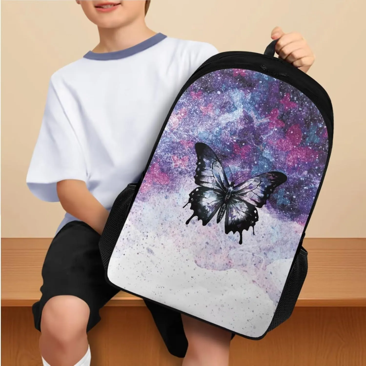 Flashideas Butterfly School Backpack Set 4Pcs with Lunch Box Insulated Water Bottle Water Bottle Holder with Strap Girls Backpacks Ages 6-18 Sports Bookbag Back Pack
