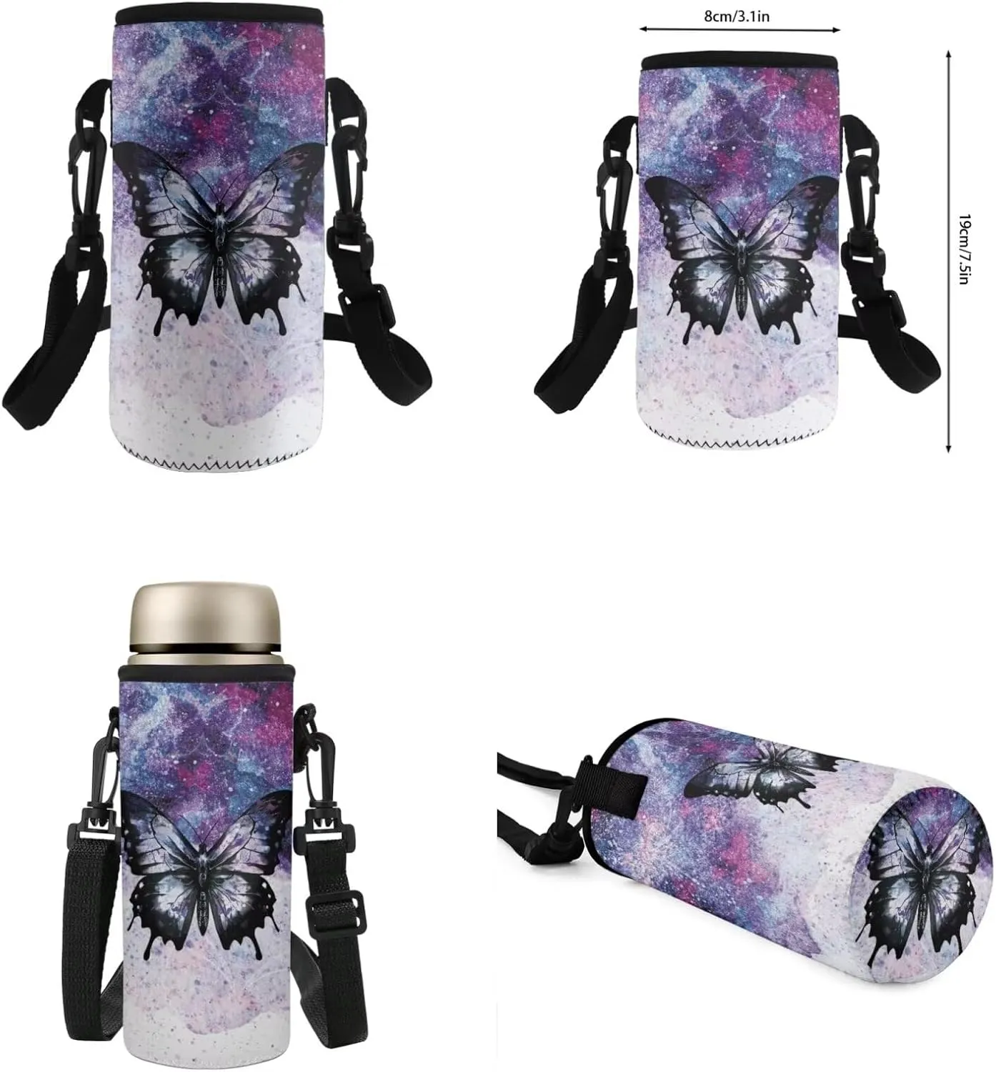 Flashideas Butterfly School Backpack Set 4Pcs with Lunch Box Insulated Water Bottle Water Bottle Holder with Strap Girls Backpacks Ages 6-18 Sports Bookbag Back Pack