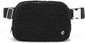 FODOKO Sherpa Belt Bag, Fleece Crossbody Bag Fanny Pack for Women Fashionable Everywhere Waist Bum Bag Pack with Hardware Buckle Black(Sliver)
