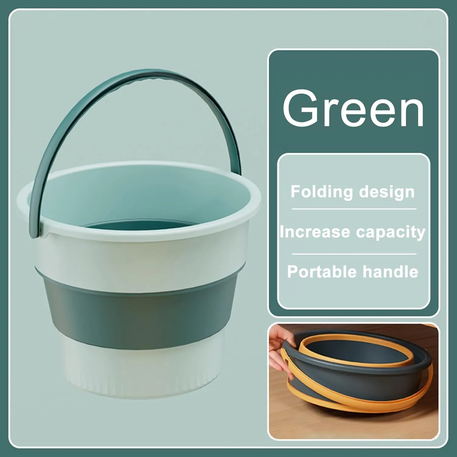 Garage Storage Bucket Portable Outdoor Fishing Folding Bucket Collapsible Plastic Bucket for Camping Cleaning 4.6/10/16.8l Sturdy Leak-Proof Bucket Green M