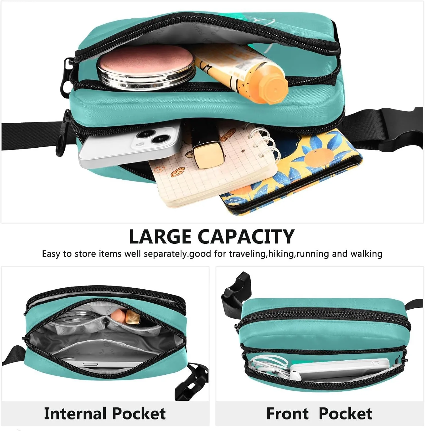 Generic Turquoise Custom Fanny Packs for Women Belt Bag Crossbody Bag Waterproof Fanny Pack Small Sling Bags Fashion Waist Packs Cross Body Bag for Traveling Running Sports Hiking Men