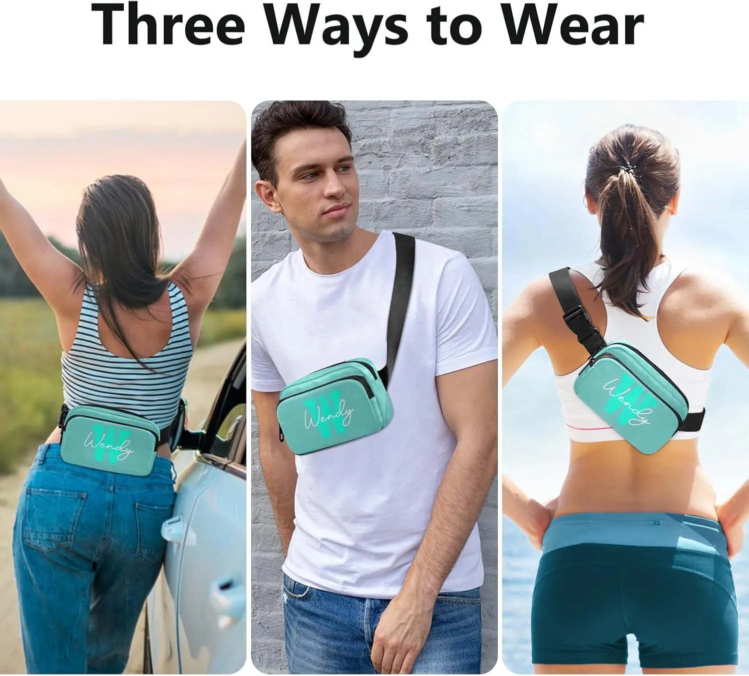 Generic Turquoise Custom Fanny Packs for Women Belt Bag Crossbody Bag Waterproof Fanny Pack Small Sling Bags Fashion Waist Packs Cross Body Bag for Traveling Running Sports Hiking Men