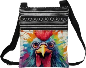 Glasses Rooster Messenger Bag Small Ethnic Pattern Printed Adjustable Strap Crossbody Zipper Bag Glasses Rooster Phone Bag Wallet Cute Shoulder Handbag for Women Friends