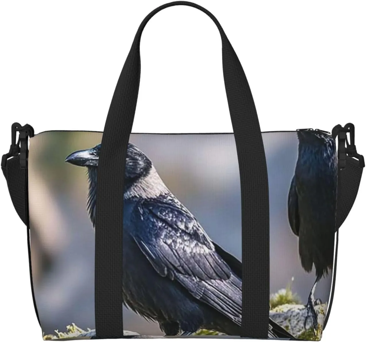 Gym Bag Black Crow Birds2 Duffel Bag for Men Women Travel Overnight Bag with Shoe Compartment Workout Bags