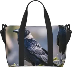 Gym Bag Black Crow Birds2 Duffel Bag for Men Women Travel Overnight Bag with Shoe Compartment Workout Bags