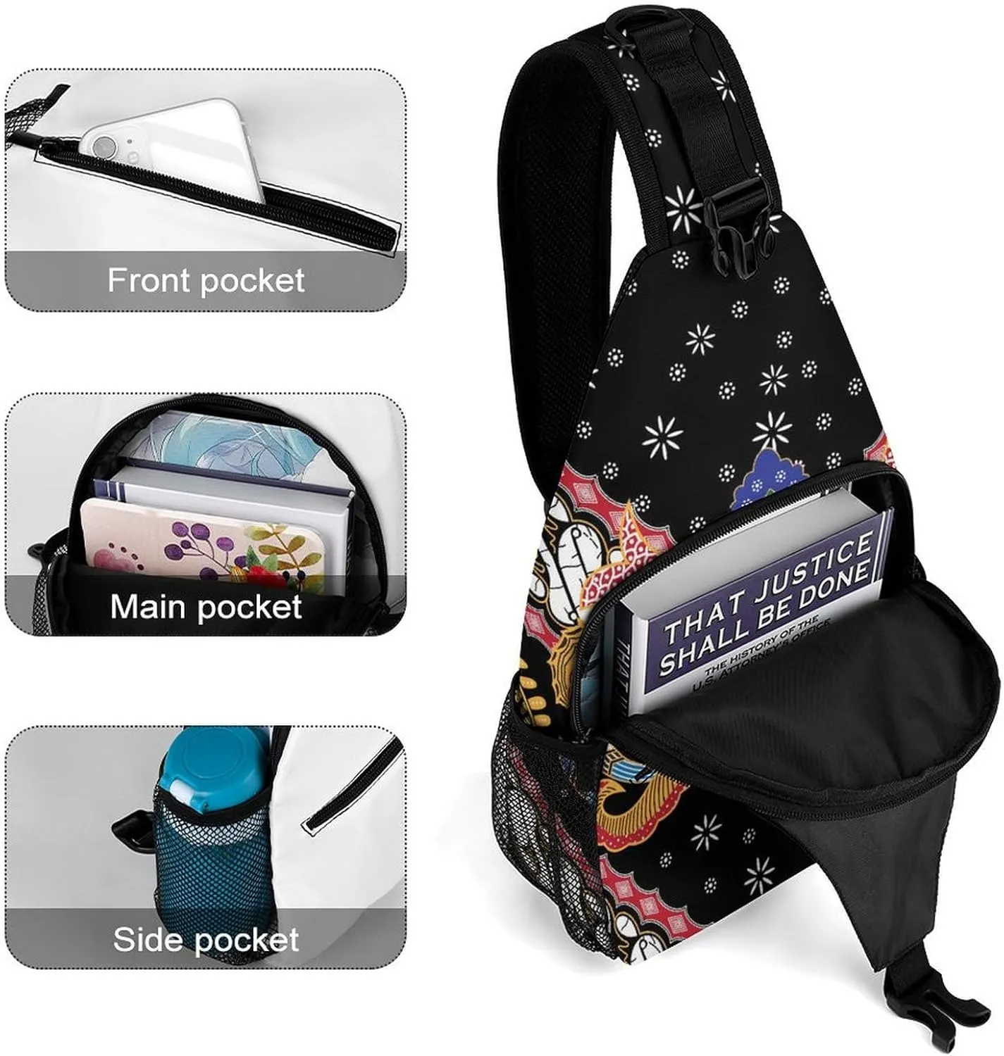 Indonesian Batik Sling Backpack, Crossbody Shoulder Bag, Chest Bags for Outdoor Travel Fitness
