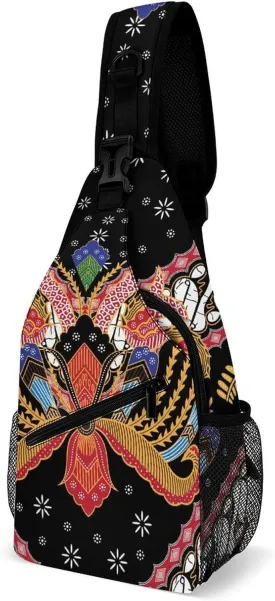 Indonesian Batik Sling Backpack, Crossbody Shoulder Bag, Chest Bags for Outdoor Travel Fitness