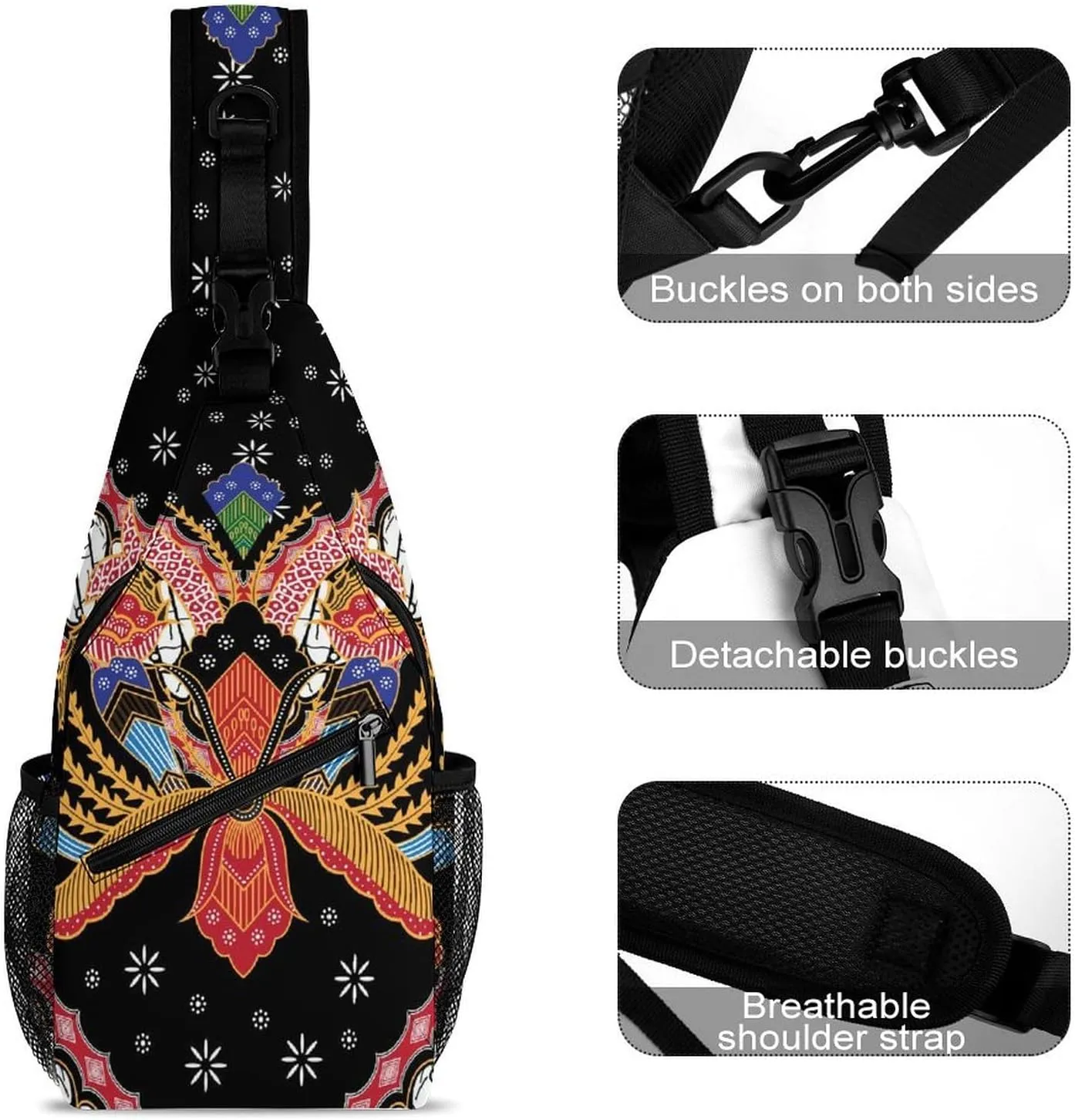 Indonesian Batik Sling Backpack, Crossbody Shoulder Bag, Chest Bags for Outdoor Travel Fitness