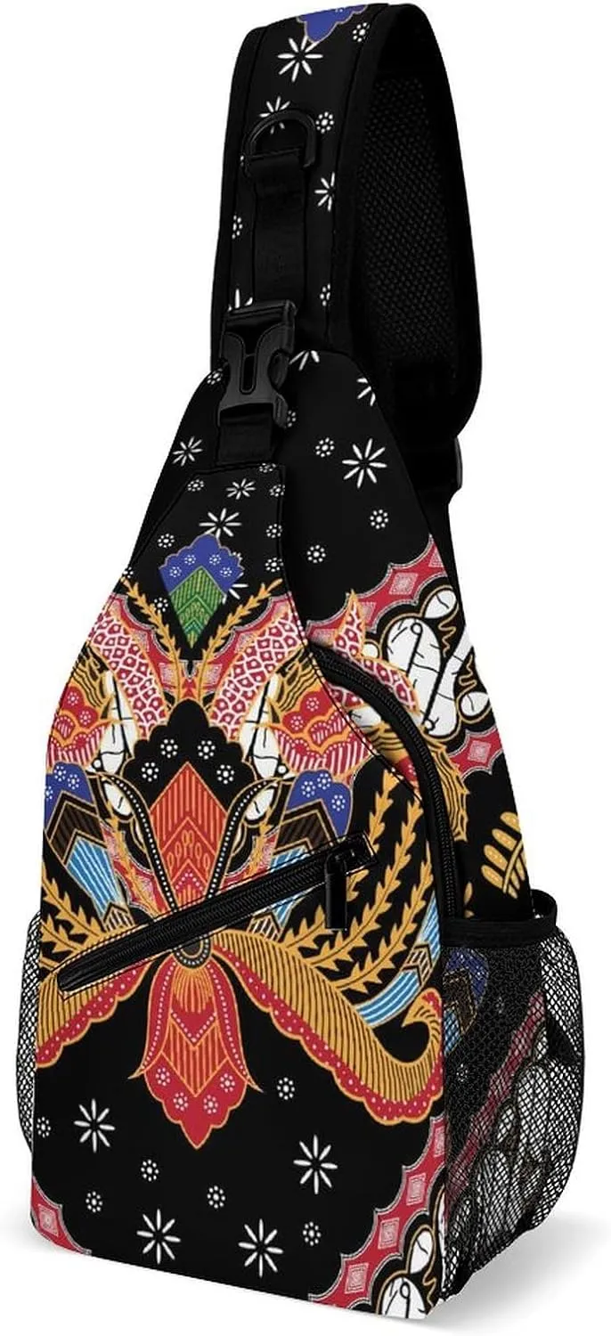 Indonesian Batik Sling Backpack, Crossbody Shoulder Bag, Chest Bags for Outdoor Travel Fitness