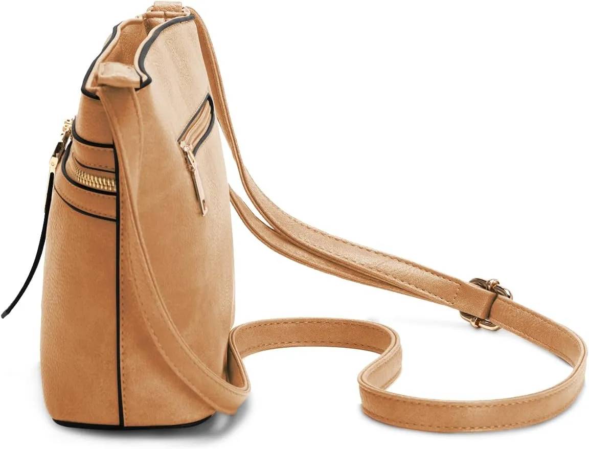 LA TERRE Zipper Pocket Crossbody Bags, Lightweight Medium Crossbody Purses Women's Shoulder Handbags