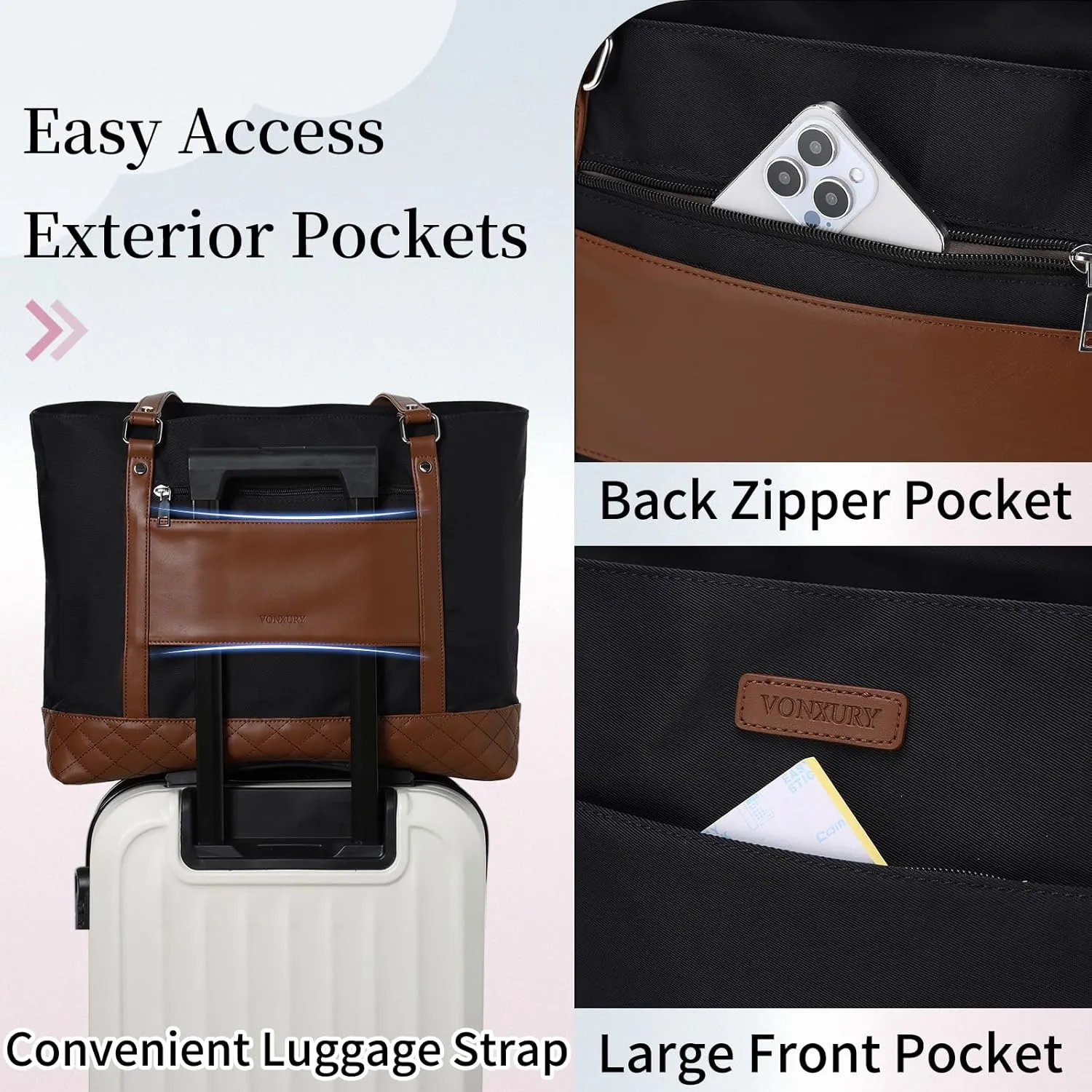 Laptop Tote Bag for Women, 15.6 Inch Computer Shoulder Bag Teacher Work Bag Travel Purse with Small Pouch VONXURY