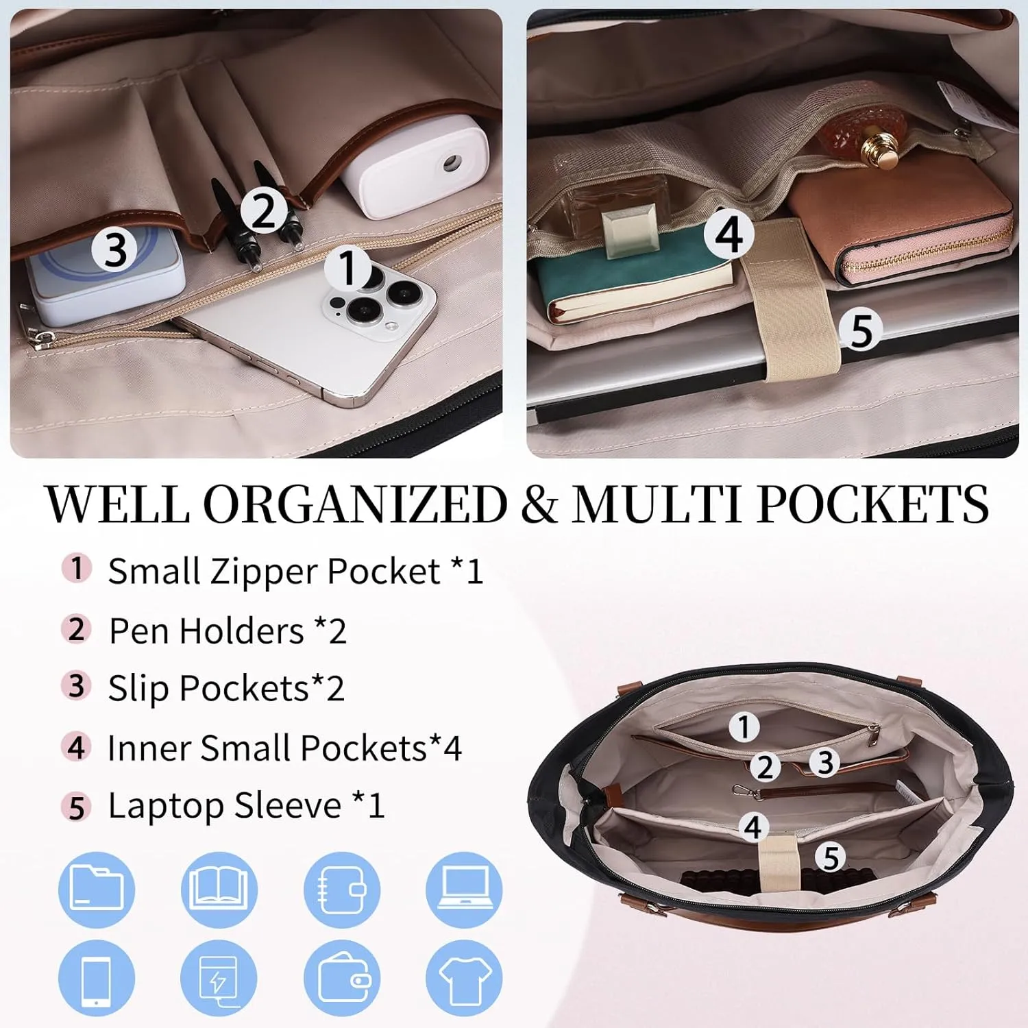 Laptop Tote Bag for Women, 15.6 Inch Computer Shoulder Bag Teacher Work Bag Travel Purse with Small Pouch VONXURY