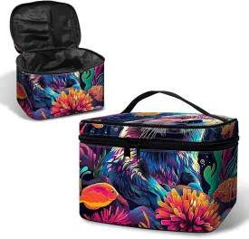 Large Capacity Makeup Bag with Brush Slot, Bank Beaver Travel Portable Cosmetic Bag with Handle and Zipper, Women's Toiletry Storage Pouch Washable Waterproof Makeup Organizer Bag