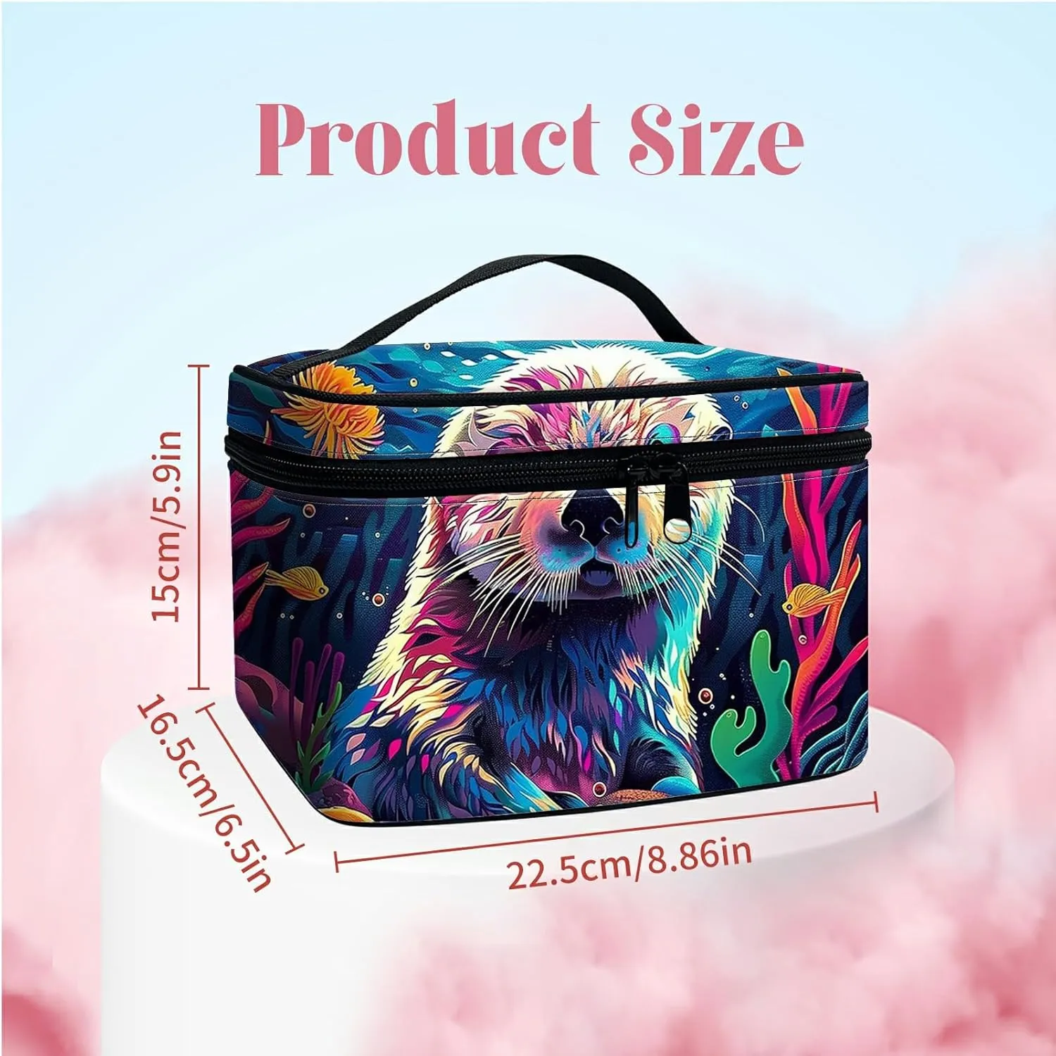Large Capacity Makeup Bag with Brush Slot, Bank Beaver Travel Portable Cosmetic Bag with Handle and Zipper, Women's Toiletry Storage Pouch Washable Waterproof Makeup Organizer Bag