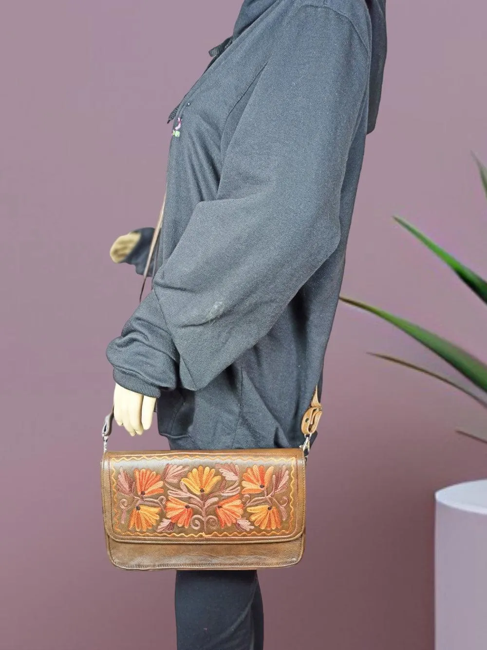 Leather Sling Bag | Aari Hand Clutch | 10"  Big Clutch Leather