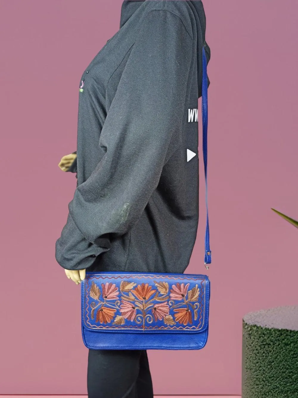 Leather Sling Bag | Aari Hand Clutch | 10"  Big Clutch Leather