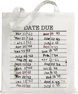 Library Date Due Tote Bag Book Bag Gifts for Book Lover, Canvas Tote Bag for Librarian Lovers Bookish Group Club Gifts for Women