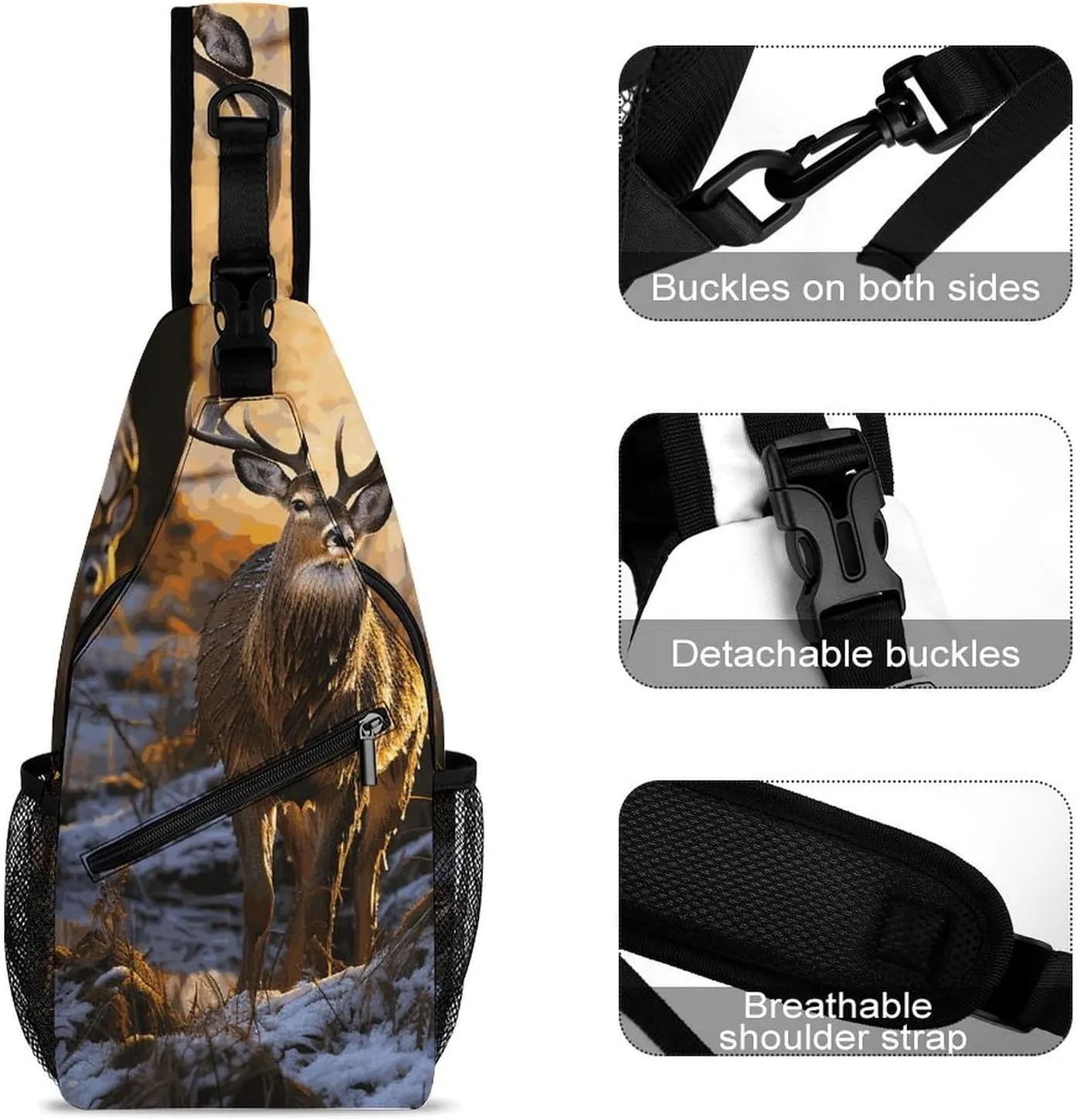 Lightweight Chest Bag Crossbody Bag Deers Picture Sling Backpack for Women Men Sports Travel