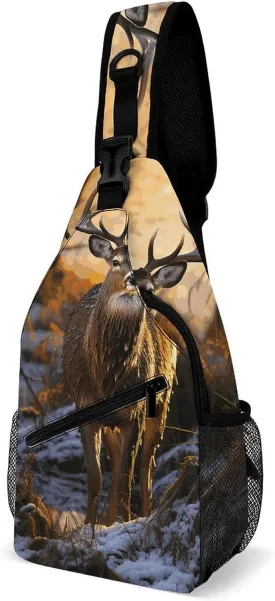 Lightweight Chest Bag Crossbody Bag Deers Picture Sling Backpack for Women Men Sports Travel