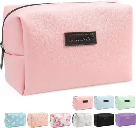 MAANGE Small Makeup Bag For Purse, Travel Cosmetic Bag Makeup Pouch PU Leather Portable Versatile Zipper Pouch For Women (Pink)