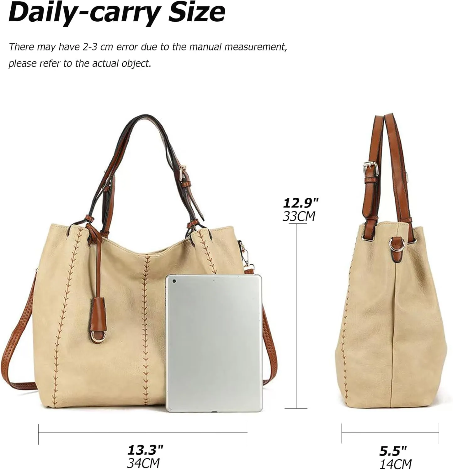 myfriday Casual Leather Tote Hobo Bag for Women, Soft Shoulder Bag Crossbody Satchel Purse and Handbag