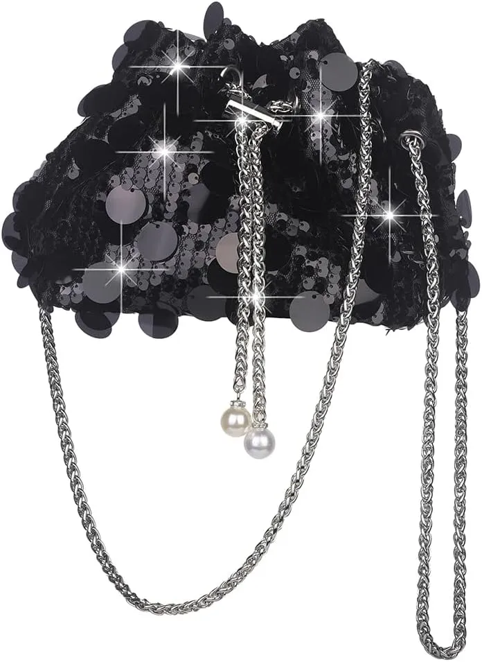 Octwine Shinny Evening Sequin Bag Bucket Purse Handbag Shoulder Bags Crossbody Bag Party Prom Crossbody Bag for Women