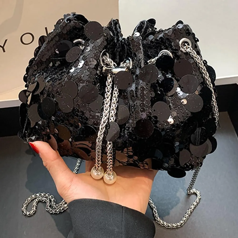 Octwine Shinny Evening Sequin Bag Bucket Purse Handbag Shoulder Bags Crossbody Bag Party Prom Crossbody Bag for Women