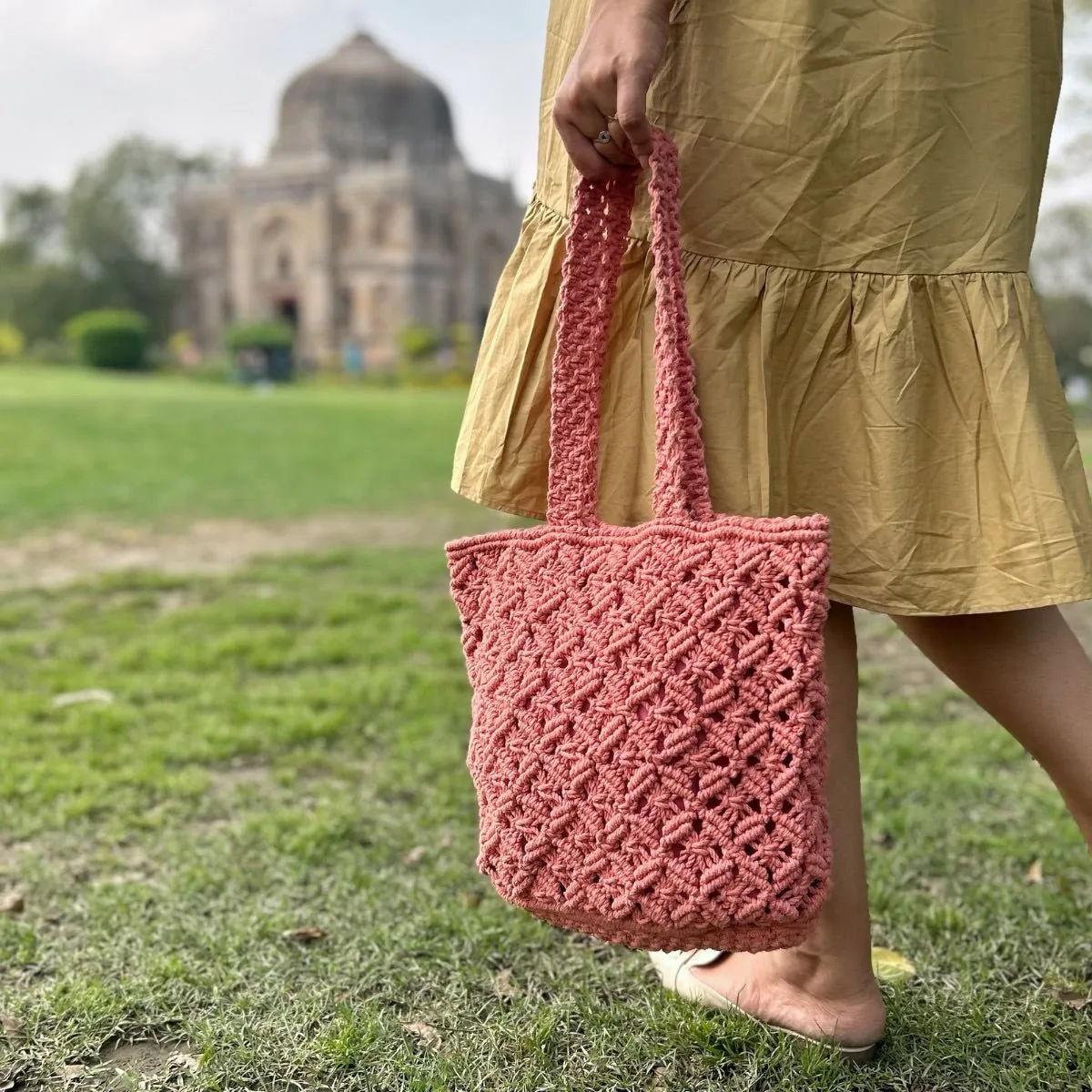 Peach Macrame Tote Bag