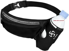 Running Belt Sport Waist Pack with Water Bottle Holder Hydration Belt Fanny Pack Reflective Stripes Cellphone Storage Earphone hole for Dog walker Hiking Travel (Whole BLACK)