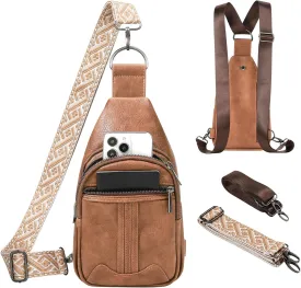 Sling Bag for Women Leather Crossbody Bags Tote Blet Bags Backpack Fanny Pack Chest Bag for Travel, Brown