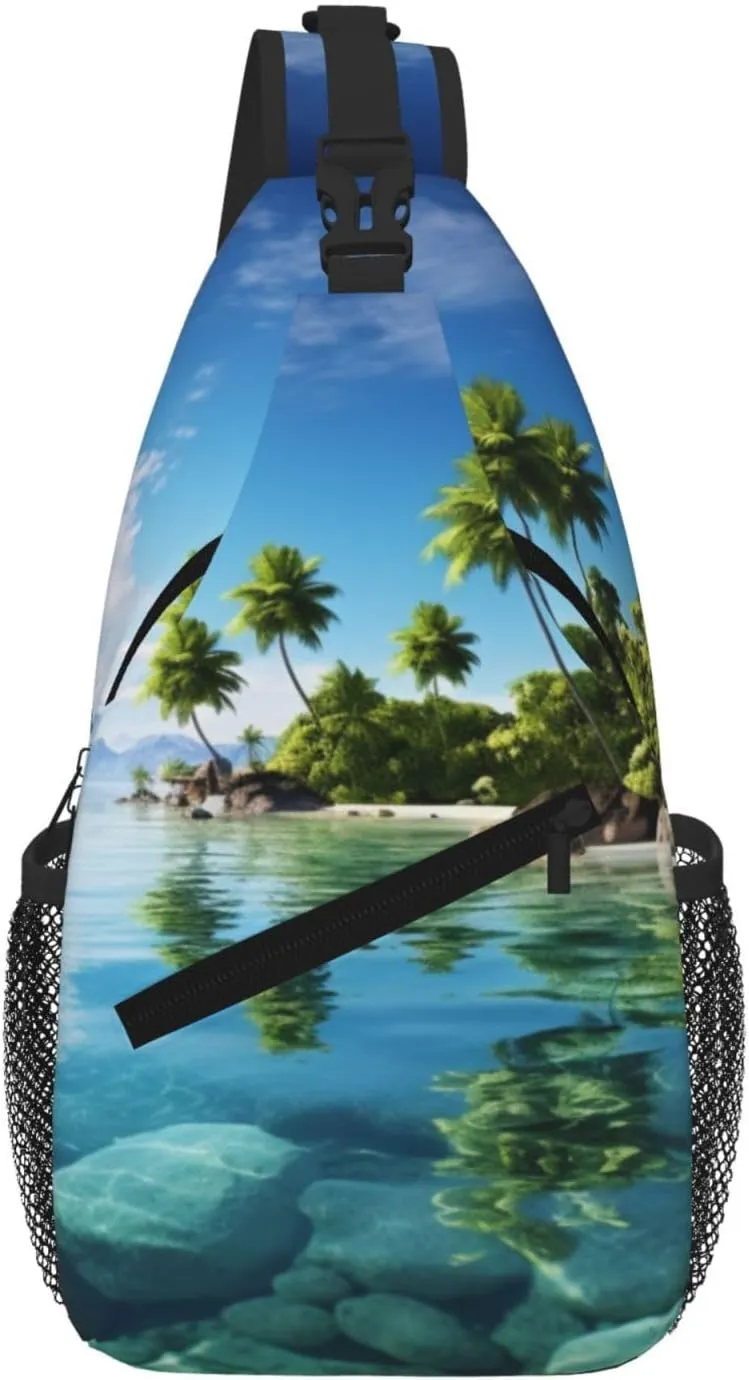 Sling Bag For Women Men Travel Hiking Backpack Crossbody Shoulder Chest Bags Beautiful Island In The Sea Casual Daypack
