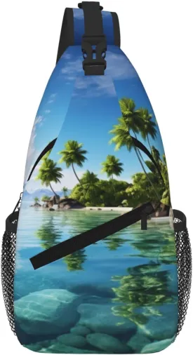 Sling Bag For Women Men Travel Hiking Backpack Crossbody Shoulder Chest Bags Beautiful Island In The Sea Casual Daypack